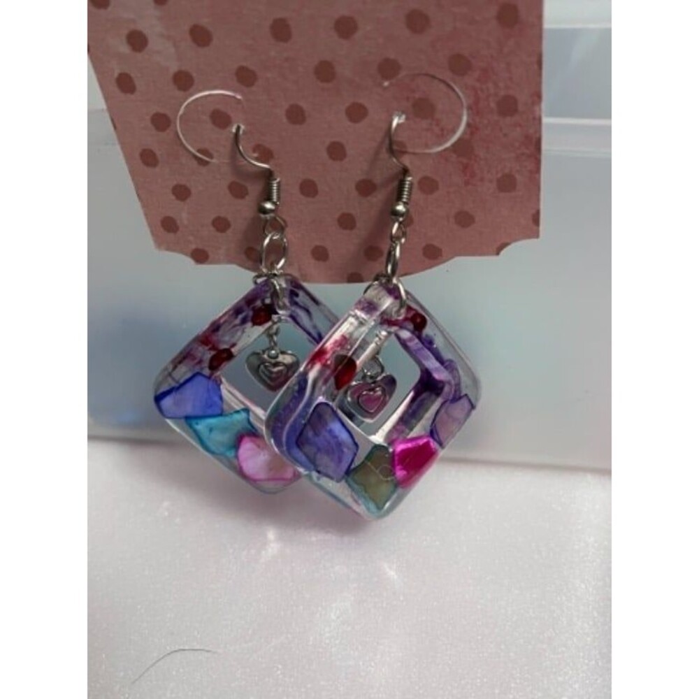 Heart charm- clear multi earring